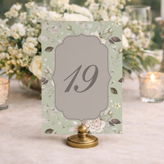 Invitation Sage Green Rose Wedding Table Numbers 10–19