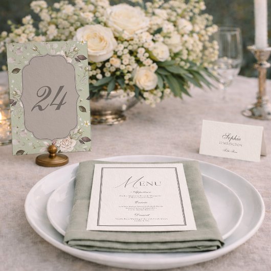 Invitation Sage Green Rose Wedding Table Numbers 20-29