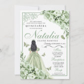 Invitation Sage Green Roses Princesse Robe Quinceanera (Devant)