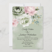 Invitation Sage Green Roses Rose Peonies Mariage Or (Devant)