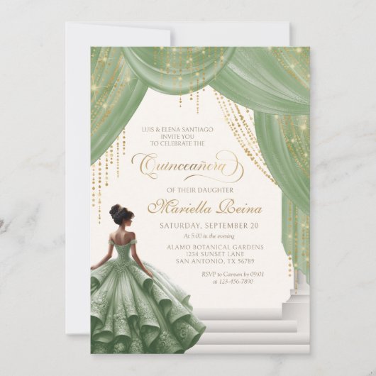 Invitation Sage Green Royal Fairytale Moderne Quinceanera (Devant)