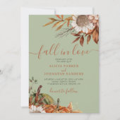 Invitation Sage green rust leaves boho floral fall wedding (Devant)