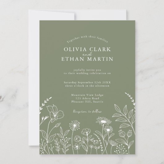 Invitation Sage Green Rustic Boho Fleur sauvage Floral (Devant)