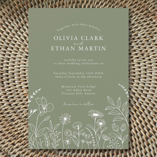 Invitation Sage Green Rustic Boho Fleur sauvage Floral