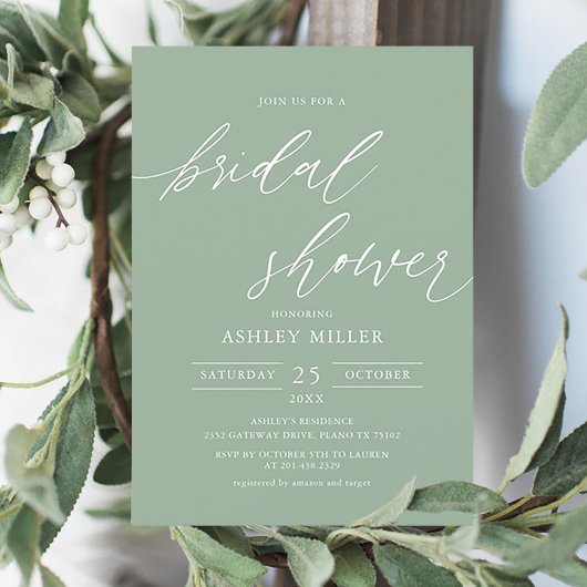 Invitation Sage Green Rustic Elégant Bridal Showweuse Invitat