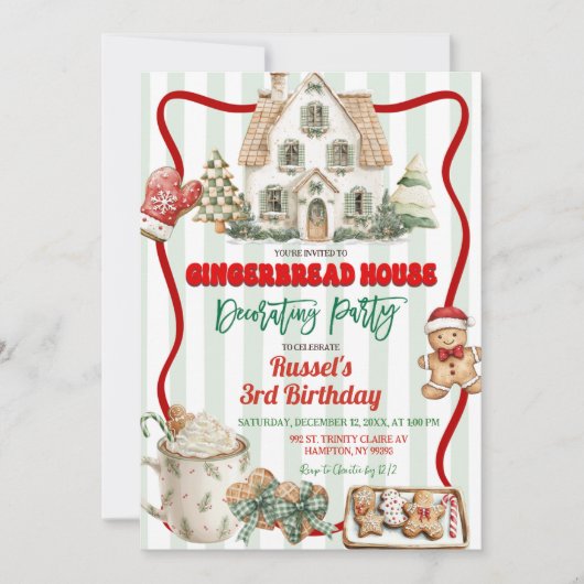 Invitation Sage Green Rustic Gingerbread Decorating Party (Devant)