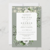 Invitation Sage Green Rustic String éclaire le Mariage floral (Devant)