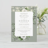 Invitation Sage Green Rustic String éclaire le Mariage floral (Debout devant)
