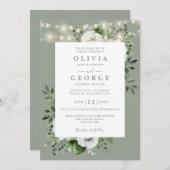 Invitation Sage Green Rustic String éclaire le Mariage floral (Devant / Derrière)