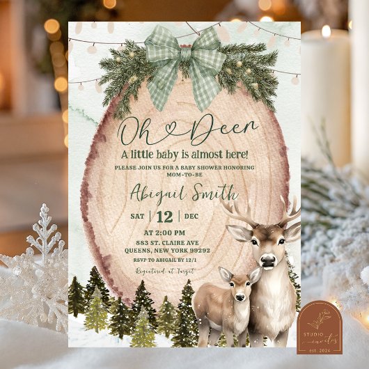 Invitation Sage Green Rustic Winter Deer Baby Shower