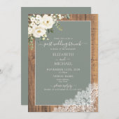 Invitation Sage Green Rustic Wood Script Post Mariage Brunch (Devant / Derrière)