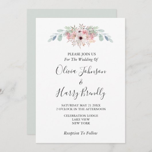 Invitation Sage Green Rustique Eucalyptus Mariage (Devant / Derrière)