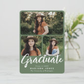 Invitation Sage Green Script 4 Photos Graduation Party (Debout devant)