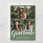 Invitation Sage Green Script 4 Photos Graduation Party (Devant)