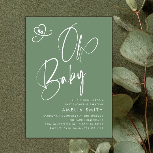 Invitation Sage Green Script Baby Shower