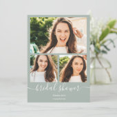 Invitation Sage green script coeur 4 photos douche nuptiale (Debout devant)
