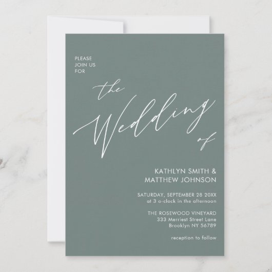 Invitation Sage Green Script Moderne Tout En Un Simple Mariag (Devant)