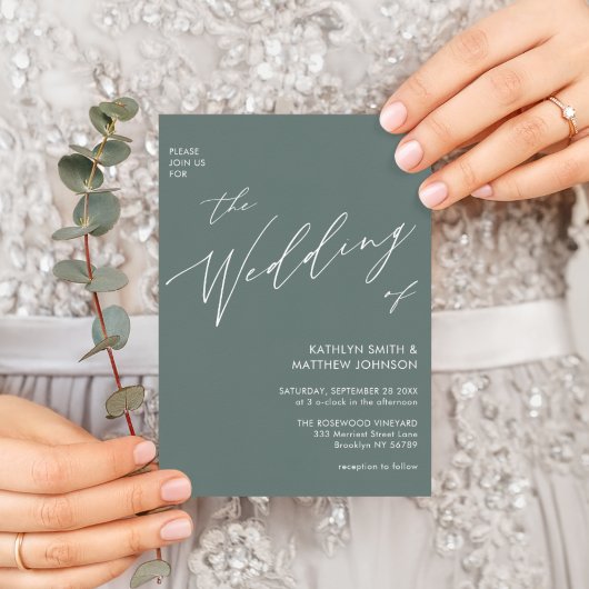 Invitation Sage Green Script Moderne Tout En Un Simple Mariag