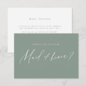 Invitation Sage green script tu seras ma bonne d'honneur (Devant / Derrière)