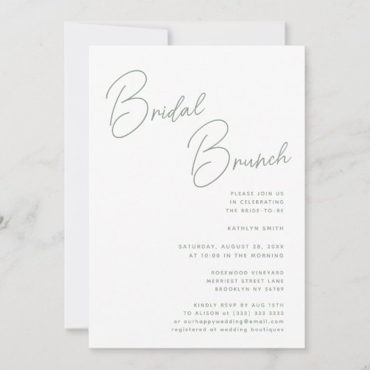 Invitation Sage Green Script Whimsical Chic Bridal Brunch (Devant)