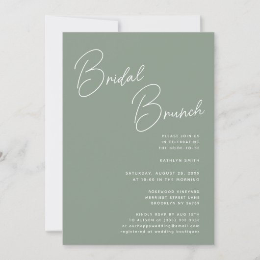 Invitation Sage Green Script Whimsical Chic Bridal Brunch (Devant)