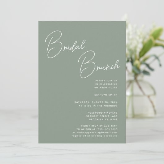 Invitation Sage Green Script Whimsical Chic Bridal Brunch (Debout devant)