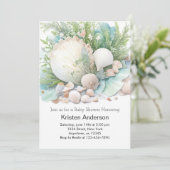 Invitation Sage Green Seashell Adventure Attend le Baby showe (Debout devant)