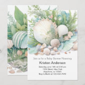 Invitation Sage Green Seashell Adventure Attend le Baby showe (Devant / Derrière)