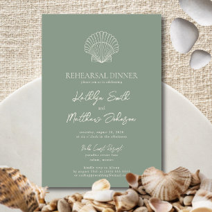 Invitation Sage Green Seashell Beach Ocean Rehearer Dîner