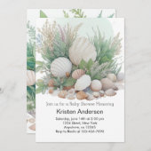 Invitation Sage Green Seashell Dreamy Baby shower (Devant / Derrière)