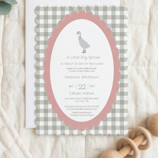 Invitation Sage Green Silly Little Goose Baby Shower QR Code 