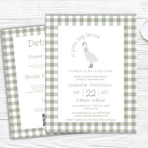Invitation Sage Green Silly Little Goose Baby shower QR Code