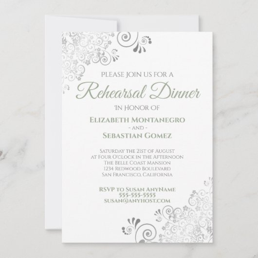 Invitation Sage Green & Silver Dîner de répétition Mariage de (Devant)