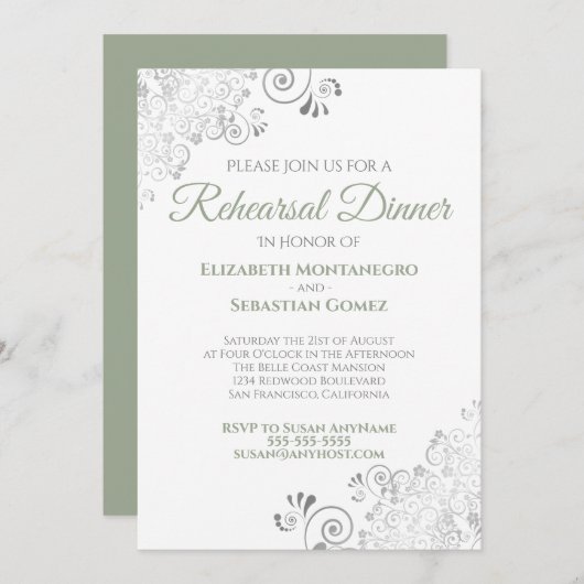 Invitation Sage Green & Silver Dîner de répétition Mariage de (Devant / Derrière)