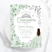 Invitation Sage Green Silver Floral Quinceanera