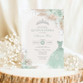 Invitation Sage Green Silver Quinceañera Boho 15e anniversair
