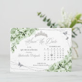 Invitation Sage Green & Silver Quinceañera Enregistrer La Dat (Debout devant)