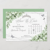 Invitation Sage Green & Silver Quinceañera Enregistrer La Dat (Devant / Derrière)