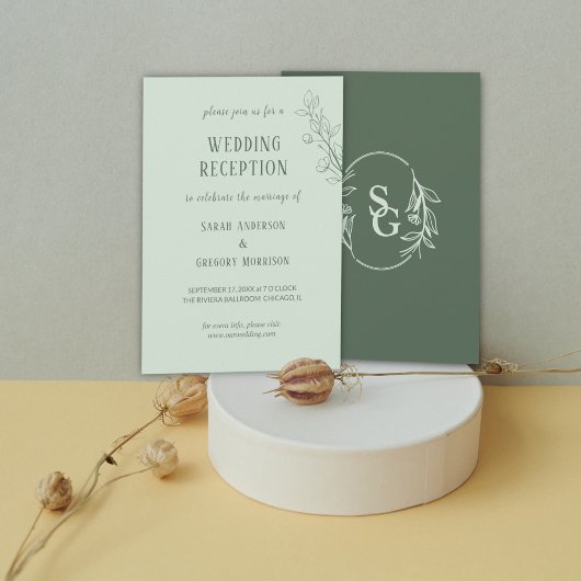 Invitation Sage Green Simple Boho Floral Mariage Réception