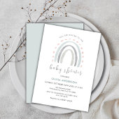 Invitation Sage Green Simple Boho Rainbow Girl Baby shower