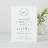 Invitation Sage Green Simple Feuille Russe Mariage Monogramme (Debout devant)