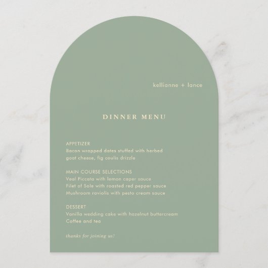 Invitation Sage Green Simple Modern Wedding Menu (Devant)