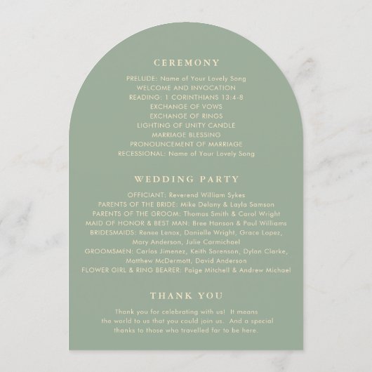 Invitation Sage Green Simple Modern Wedding Program (Dos)