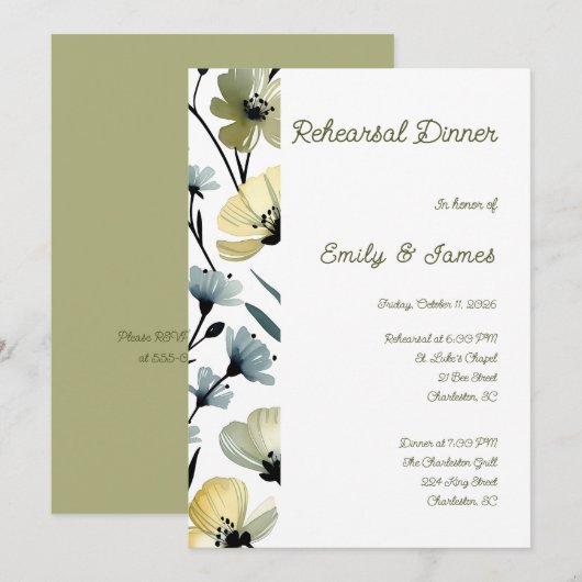 Invitation Sage Green & Soft Yellow Botanical Wedding (Devant / Derrière)
