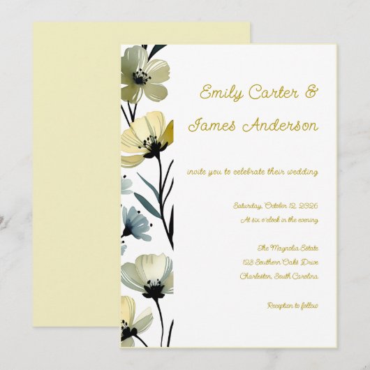 Invitation Sage Green & Soft Yellow Botanical Wedding (Devant / Derrière)