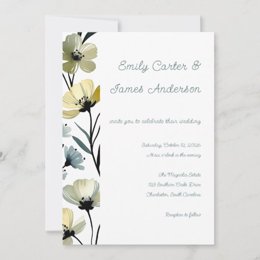 Invitation Sage Green & Soft Yellow Botanical Wedding (Devant)
