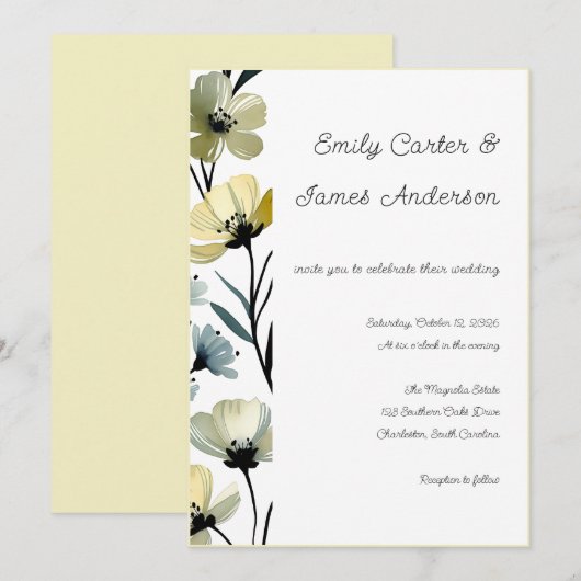 Invitation Sage Green & Soft Yellow Botanical Wedding (Devant / Derrière)
