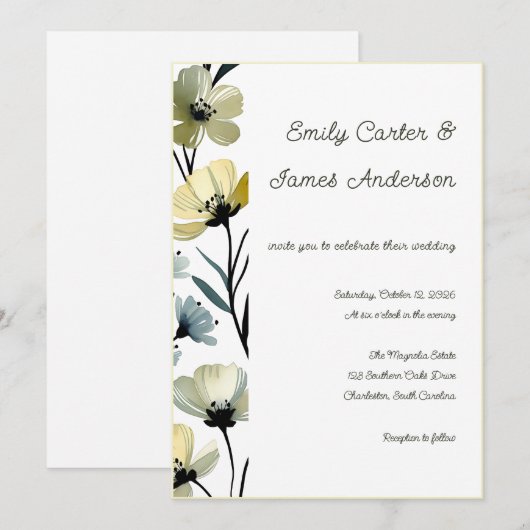 Invitation Sage Green & Soft Yellow Botanical Wedding (Devant / Derrière)