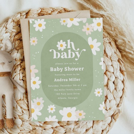 Invitation Sage Green Spring Daisies Baby shower Floral