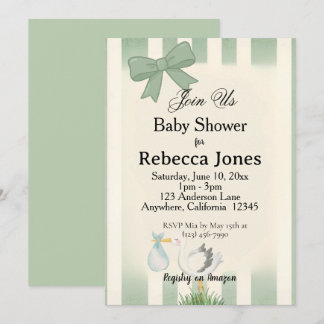 Invitation Sage Green Stork Baby Shower Neutral
